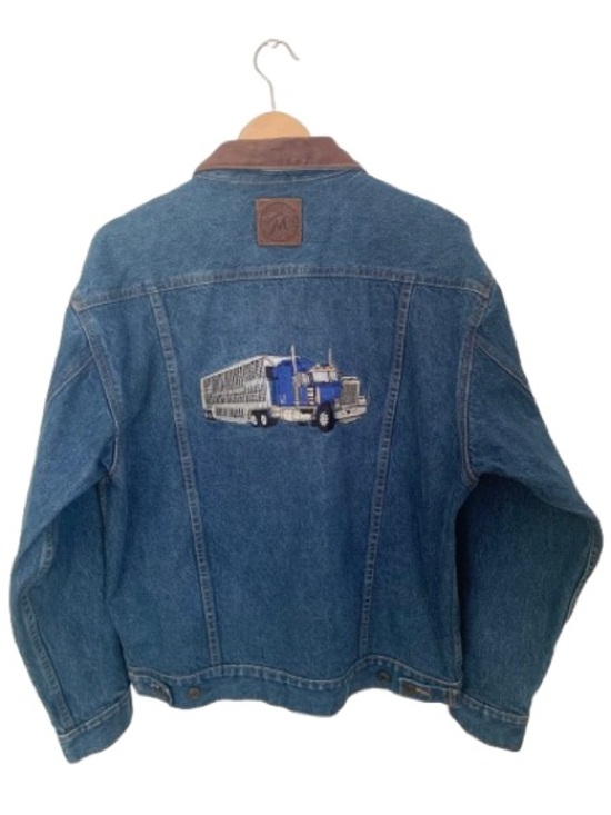 Vintage Other - Rare Vintage Marlboro Truck Emblem Denim Jean Trucker Jacket Leather Collar 90s